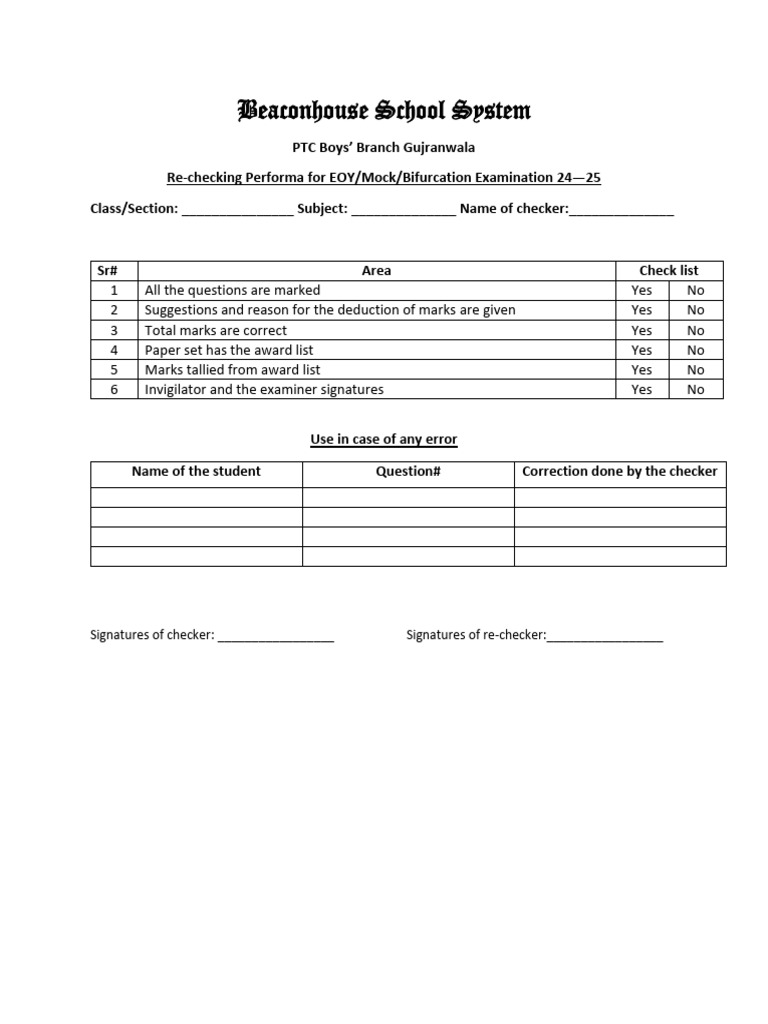 Re-checking Form for Exams | PDF