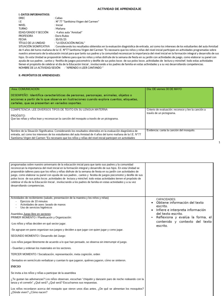 Actividades de Educación Inicial 4 Años | PDF | Educación de la primera ...