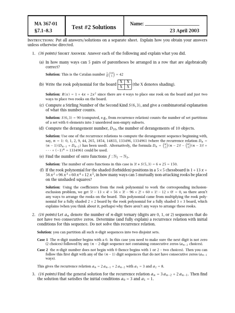 Test #2 Solutions Overview | PDF | Mathematical Objects | Mathematics