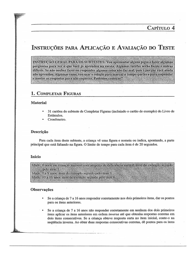 Manual WISC III - Cap 4 - Aplicacao e Correcao | PDF