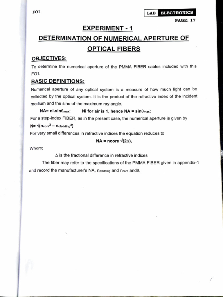 Numerical Apperture of Optical Fiber | PDF | Optical Fiber | Optics