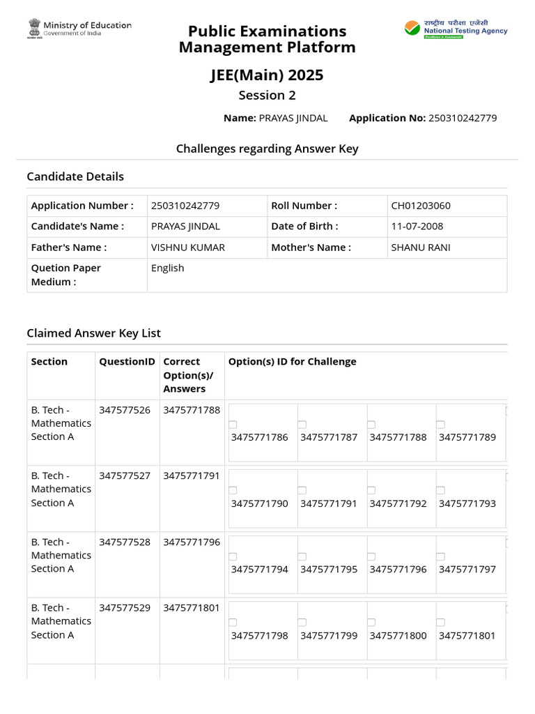 JEE 2025 Answer Key Challenge Details | PDF | Engineering ...