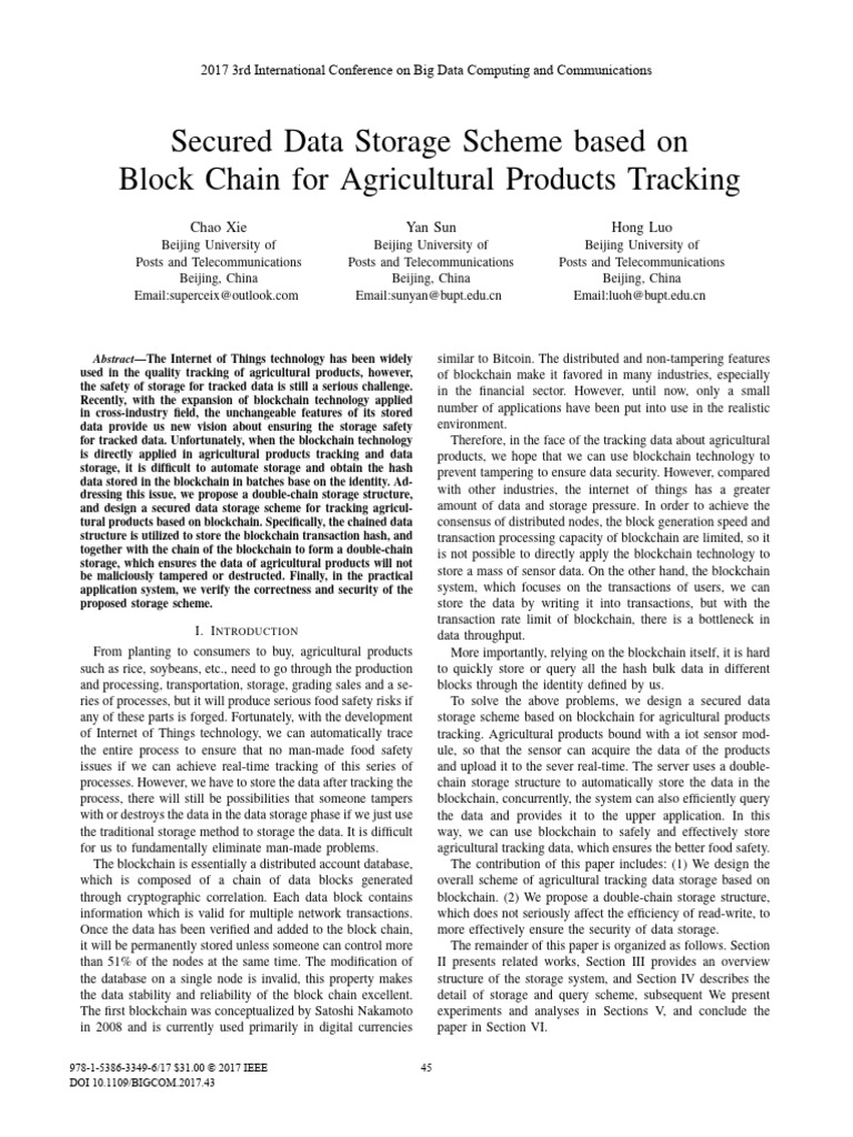 Blockchain-Based Secure Data Storage for Agriculture | PDF | Database ...