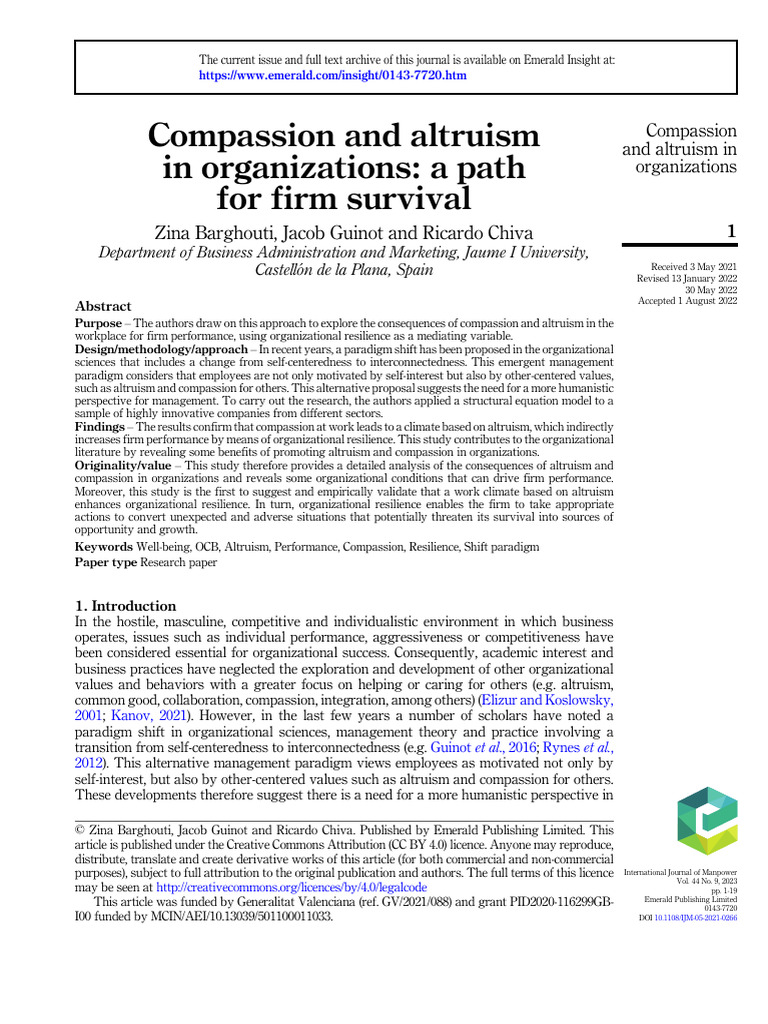 Compassion and Altruism in Organizations A Path For Firm Survival | PDF ...