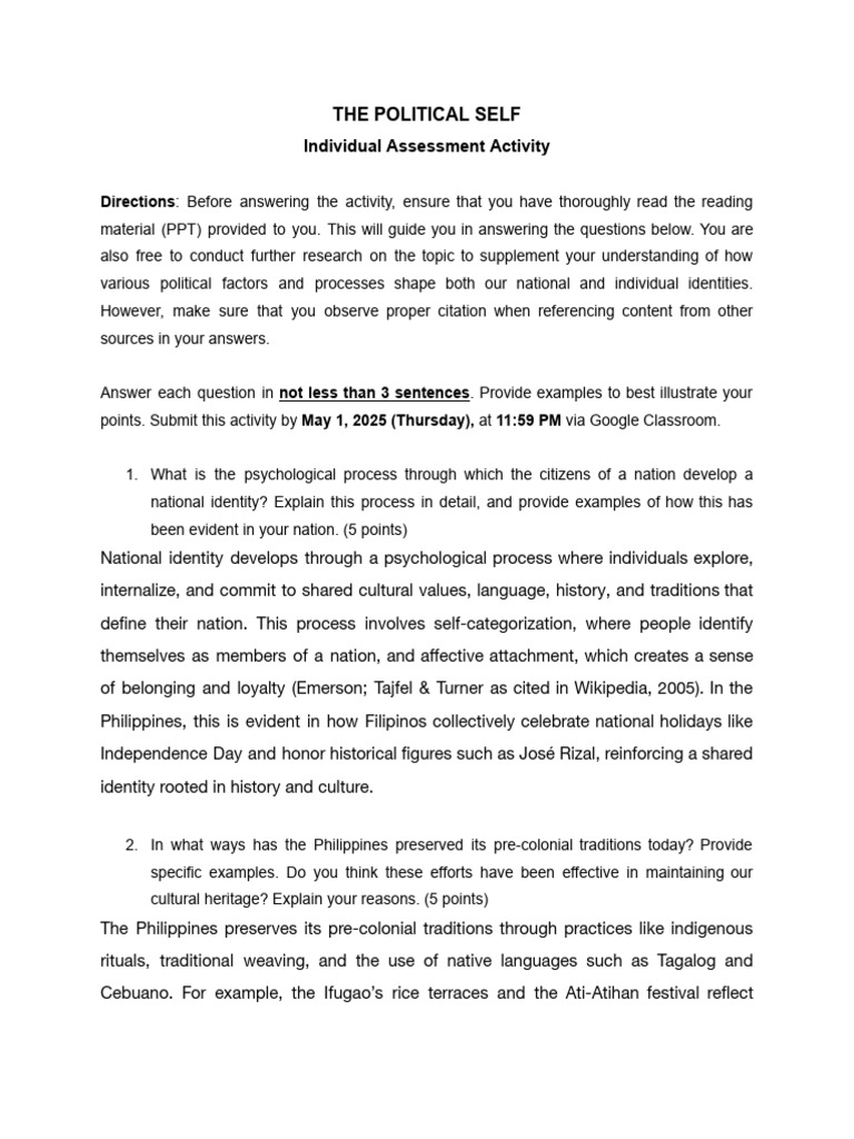 Aroy The Political Self - Individual Assessment Activity | PDF ...