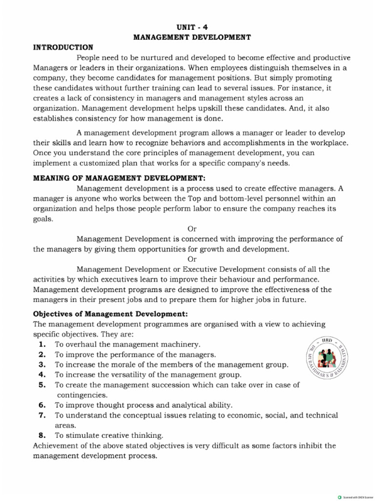 HRD Unit - 4 Management Development | PDF