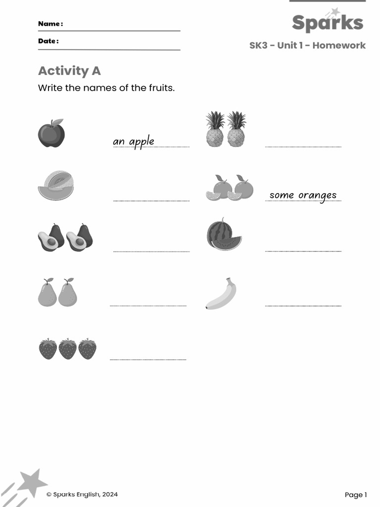 SK3 Unit 1 Homework Activities | PDF