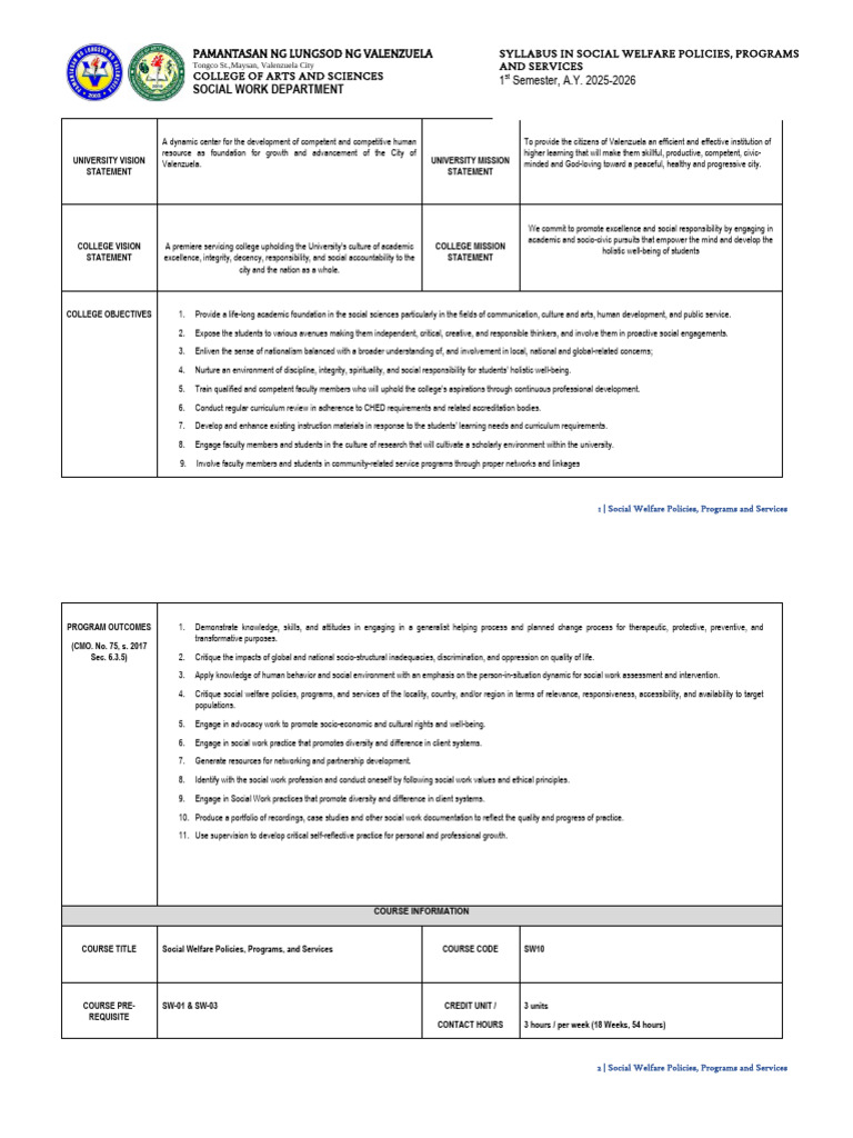 Social Welfare Policies Course Overview | PDF | Social Work | Policy