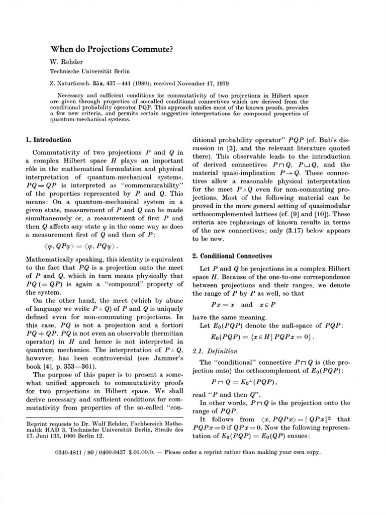 Commutativity Conditions for Projections | PDF | Mathematical Physics ...