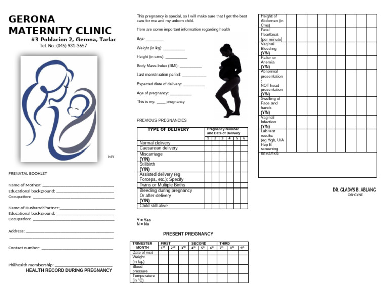Prenatal Care Record for Mothers | PDF | Pregnancy | Childbirth