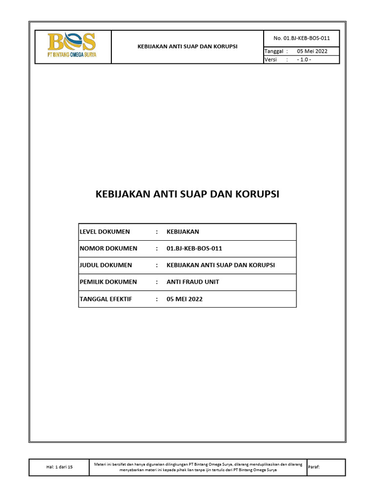 Kebijakan Anti Suap dan Korupsi 2022 | PDF