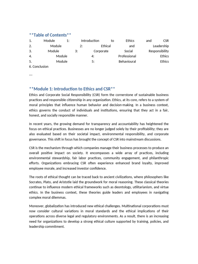 Ethics and CSR: A Comprehensive Guide | PDF | Corporate Social ...