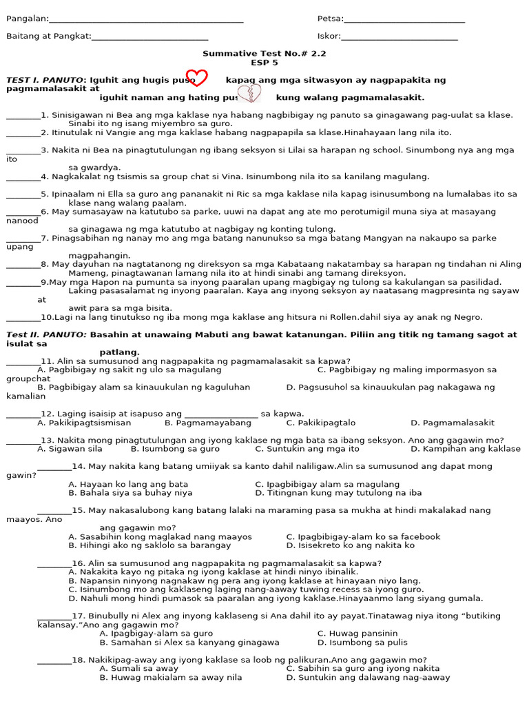 Q2 Week 3-4 Summative Test #2.2 | PDF