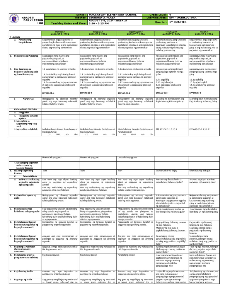 Epp 5 Agri Dll q1 Week 2 s.y 2024-2025 | PDF
