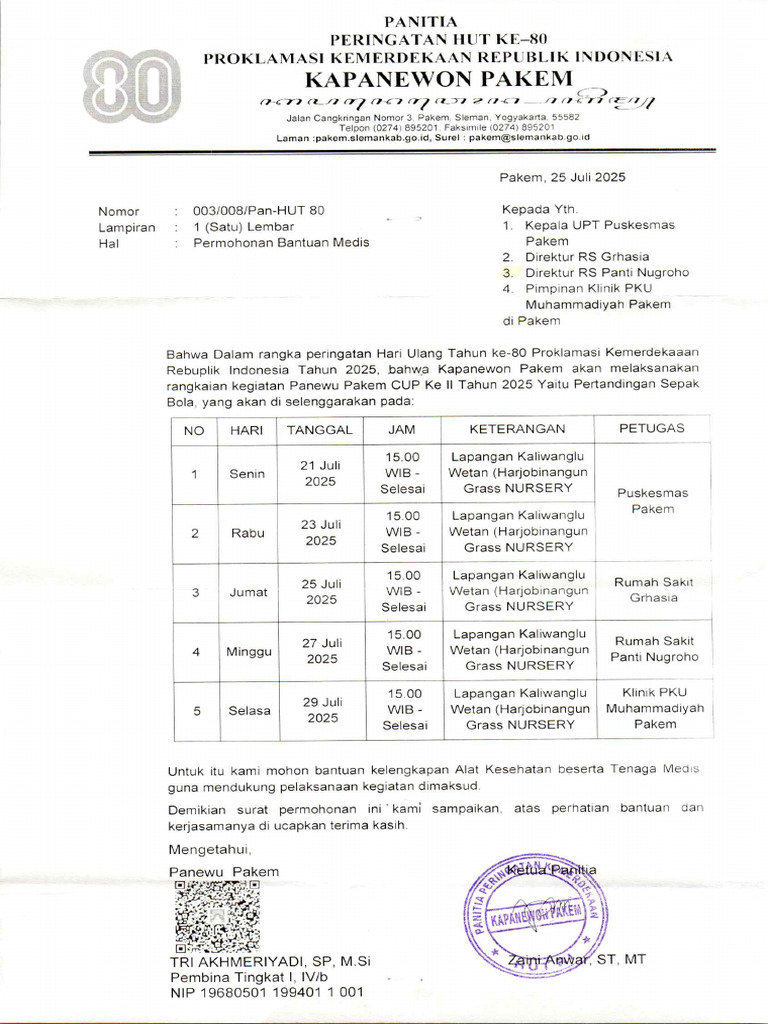 632-2025 SM-Kapanewon Pakem-Permohonan Bantuan Medis Panewu Pakem Cup ...