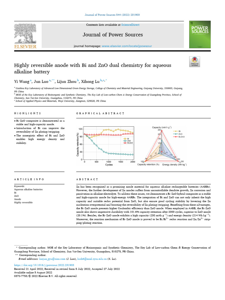 1 s2.0 S0378775322008874 Main | PDF | Zinc Oxide | Electrode