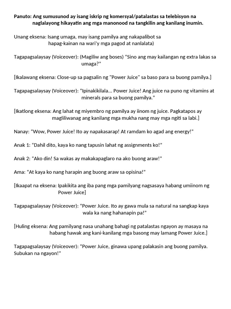 Iskrip NG Patalastas | PDF