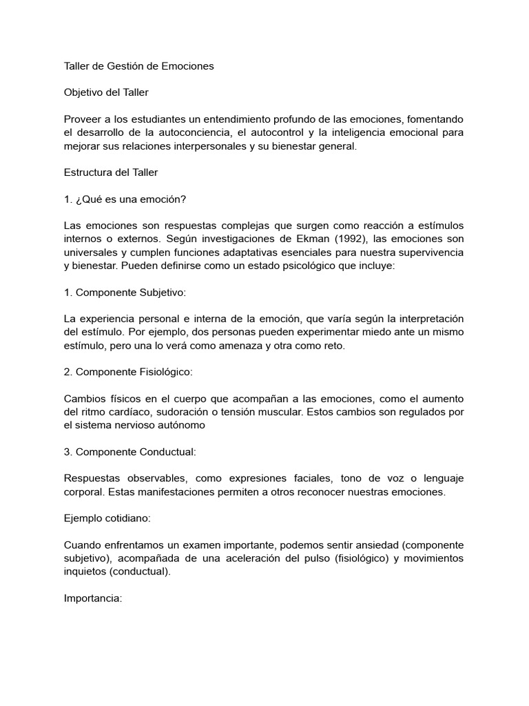 Taller de Gestión de Emociones Mariana Castaño Rodriguez | PDF | Las ...