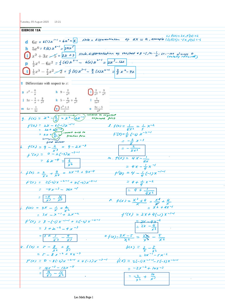 Practice Basic Differentiation AnswerQ1 2 | PDF
