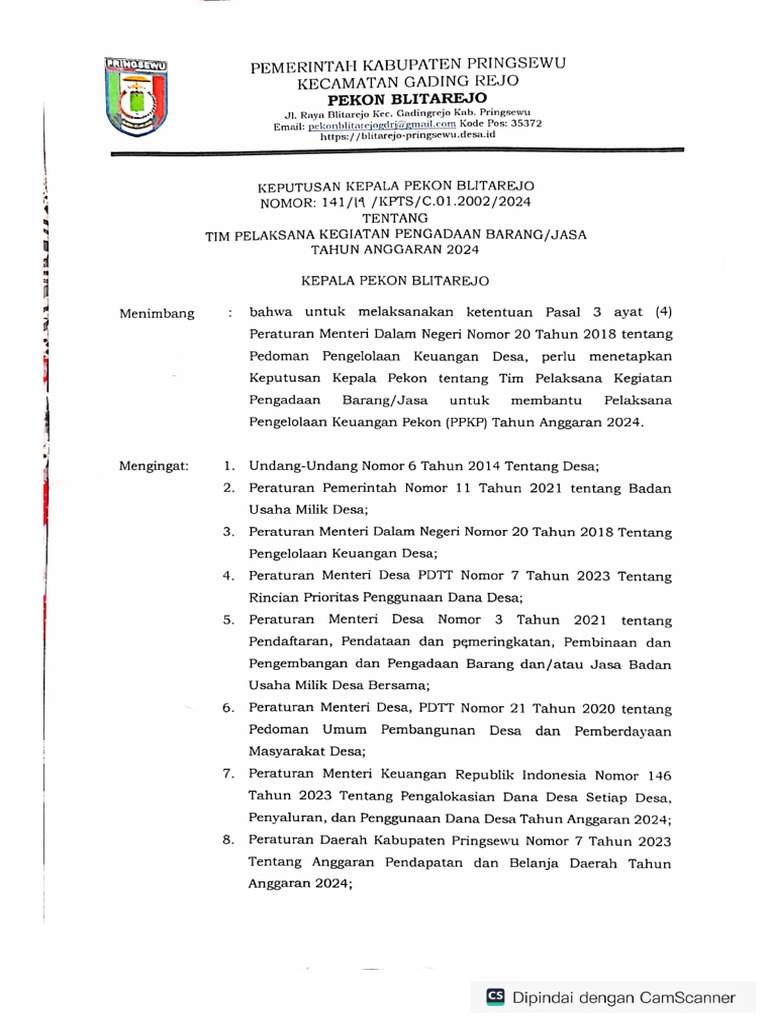 SK Tim Pengadaan Barang Dan Jasa 22-02-2024 | PDF