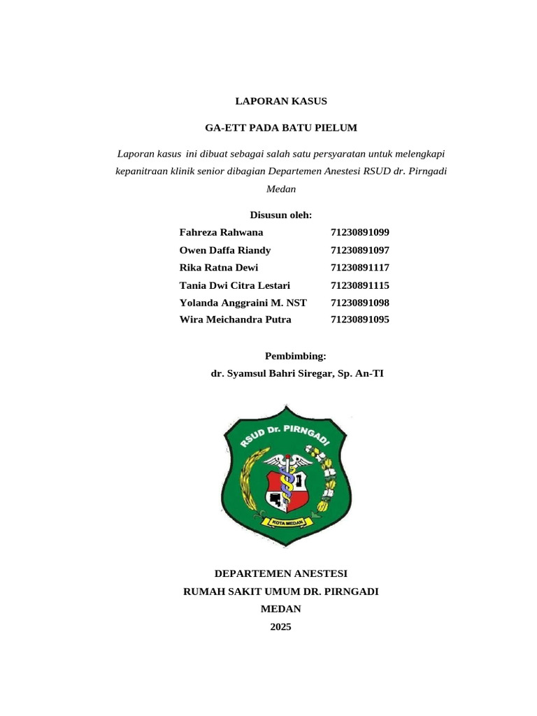 GA-ETT pada Batu Pielum: Laporan Kasus Anestesi | PDF