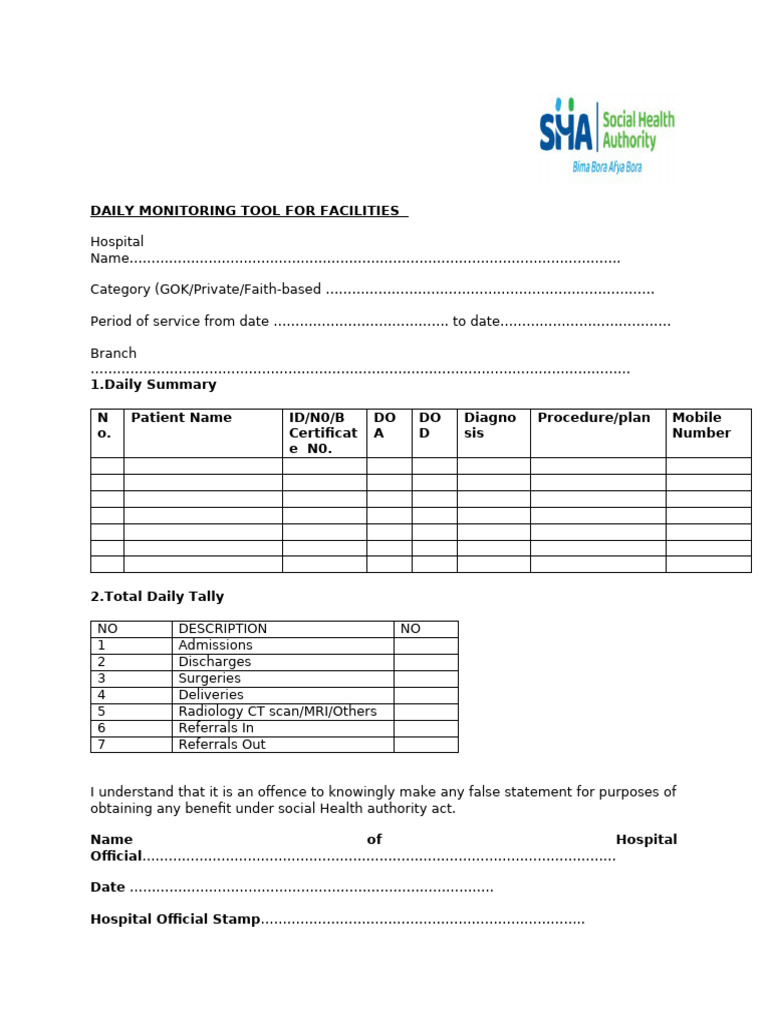 Daily Monitoring Tool For Facilities | PDF