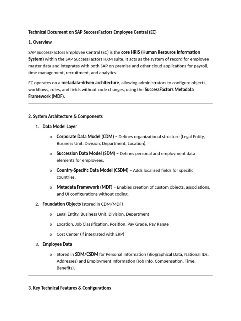 SAP SuccessFactors Employee Central Overview | PDF | Data Model | Business