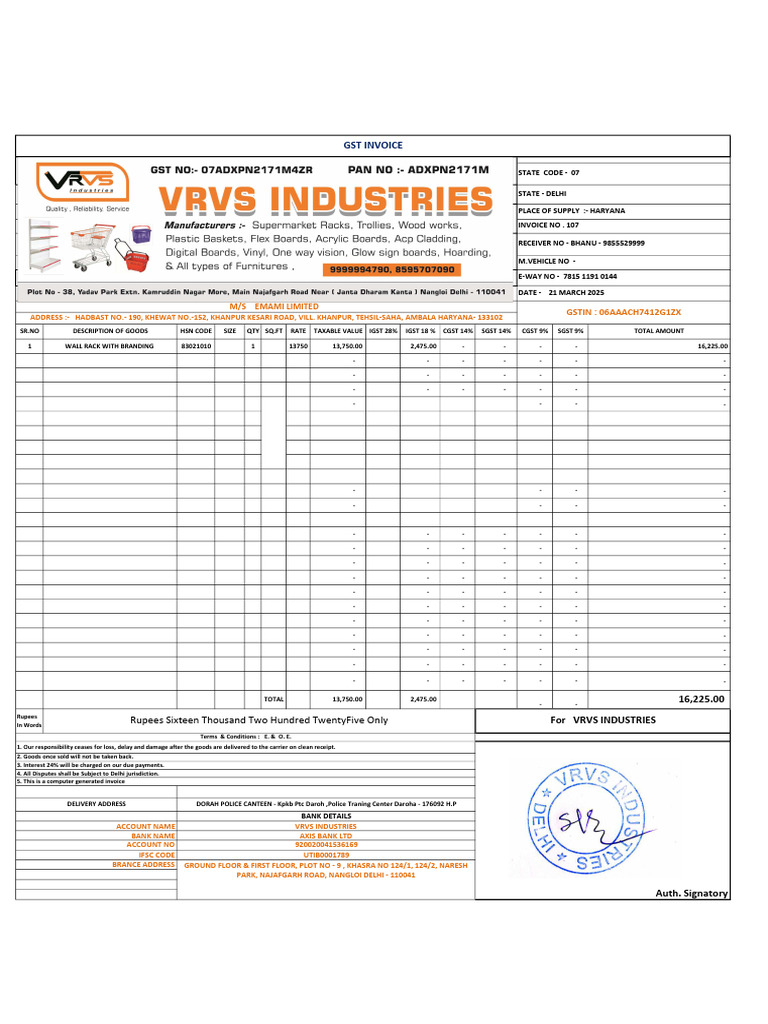 GST Invoice for Wall Rack Purchase | PDF | Taxation | Sales
