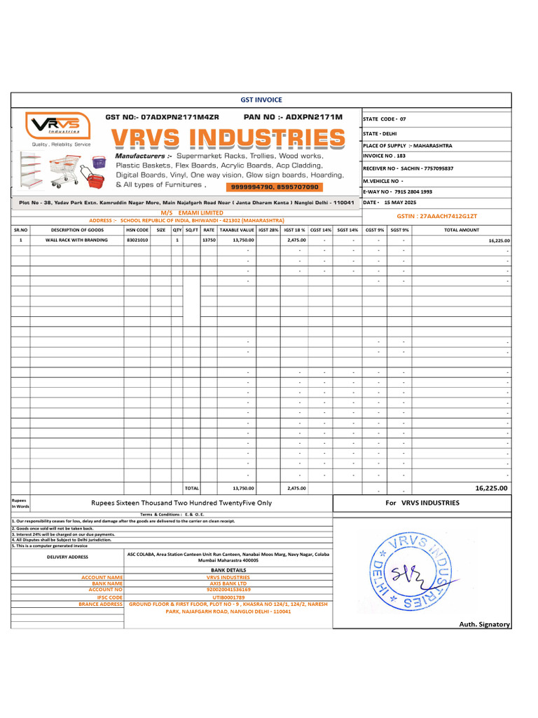 GST Invoice for Wall Rack Purchase | PDF | Government Finances | Governance