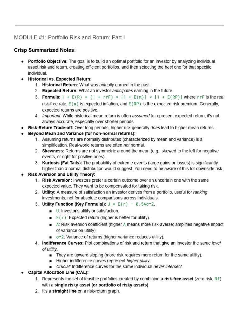 Portfolio Management Formulas Explained | PDF | Modern Portfolio Theory ...