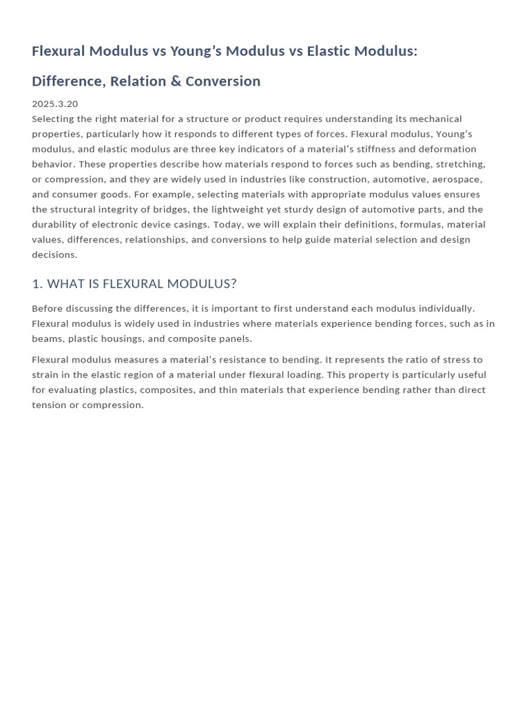 Flexural Modulus Vs Young's Modulus Vs Elastic Modulus - Difference ...
