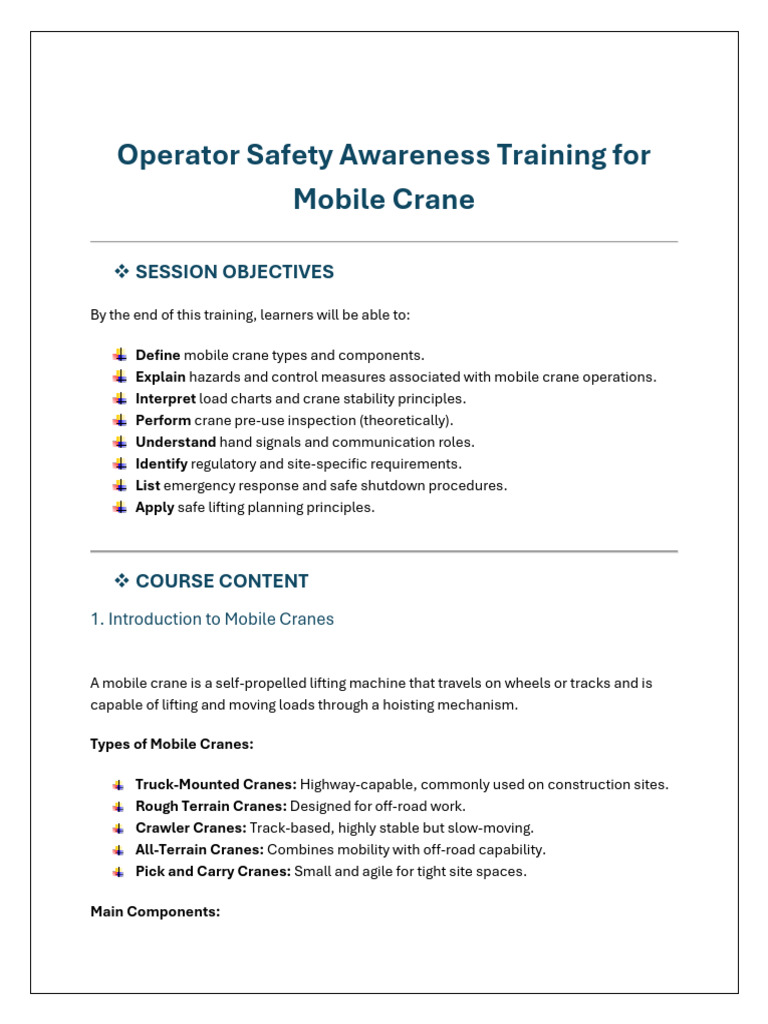Mobile Crane Safety Awareness Training | PDF | Crane (Machine)