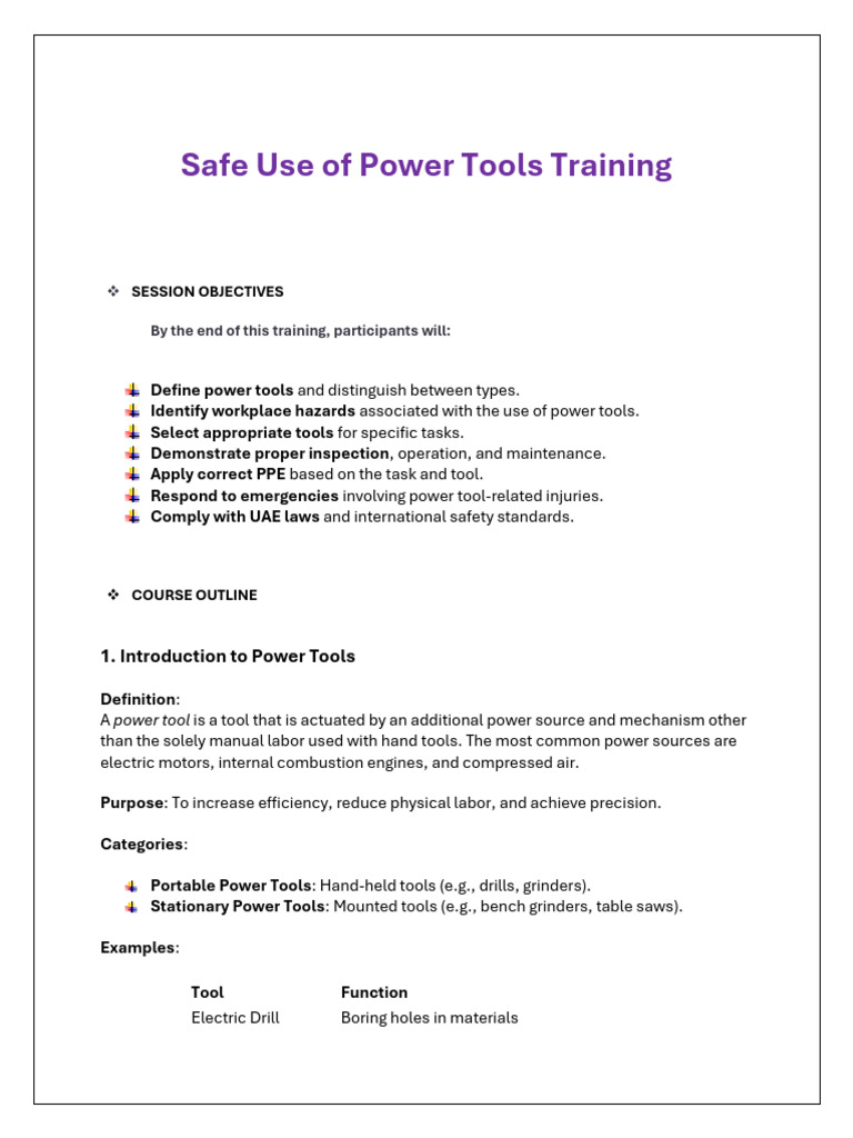 Safe Use of Power Tools Training | PDF | Personal Protective Equipment ...