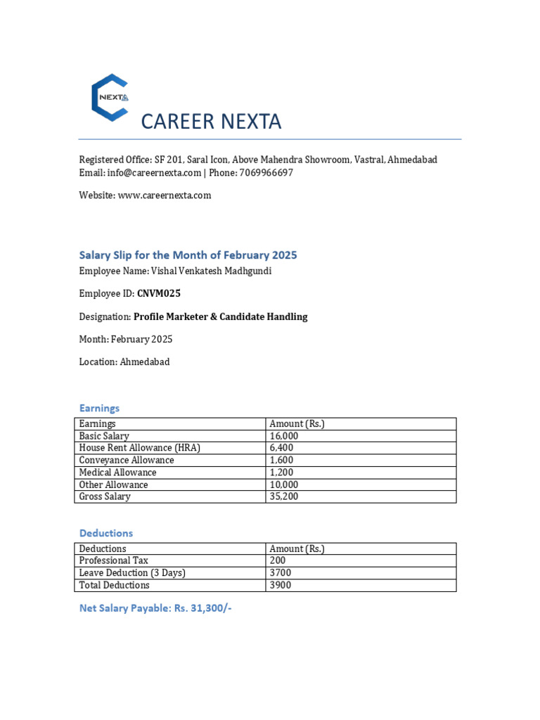 Career Nexta Salary Slips Feb Mar Apr 2025 | PDF | Taxes | Government ...