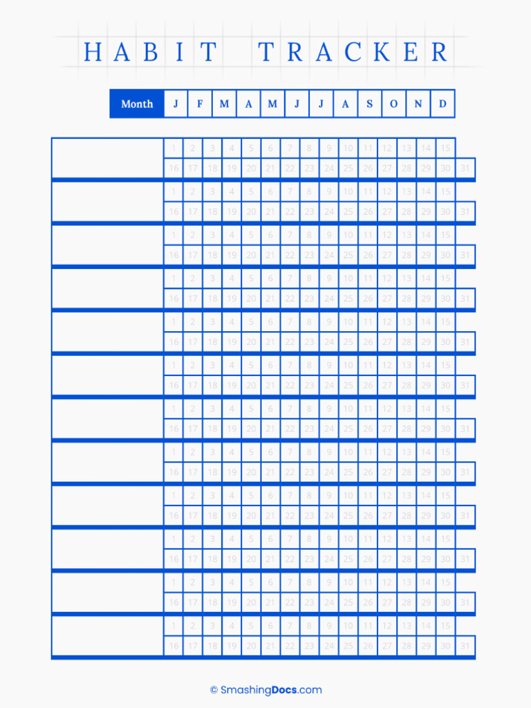 Free Blue Grid Habit Tracker Template | PDF