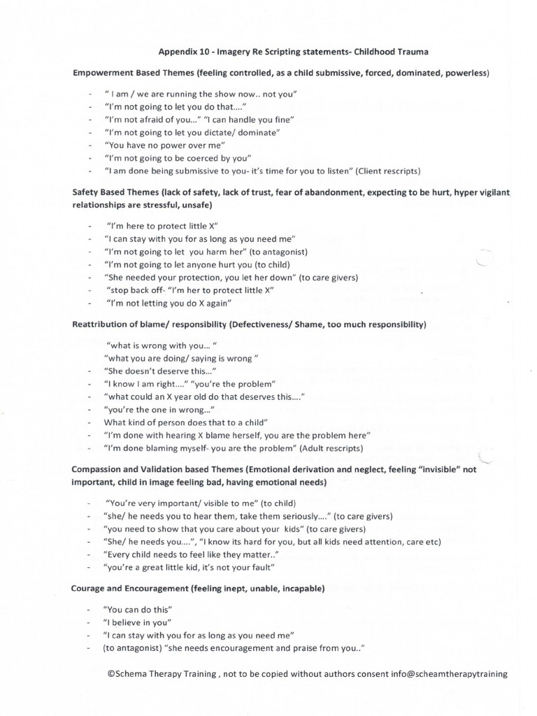 Info - Imagery Rescripting Statements - Childhood Trauma | PDF