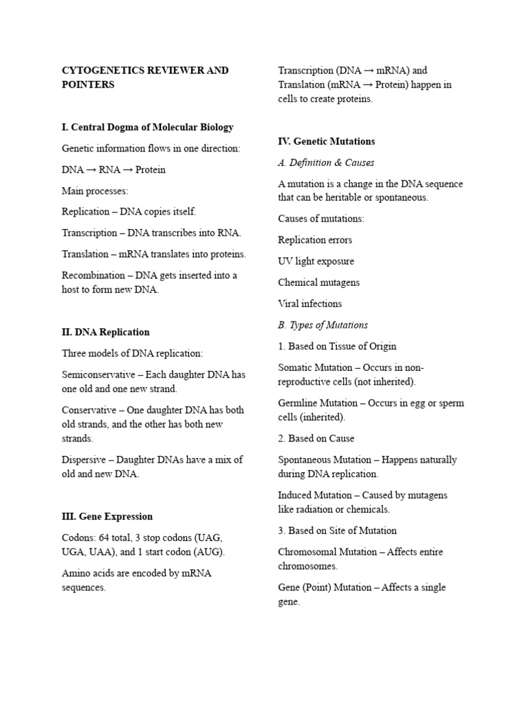 Cytogenetics Overview and Key Concepts | PDF | Dna | Mutation