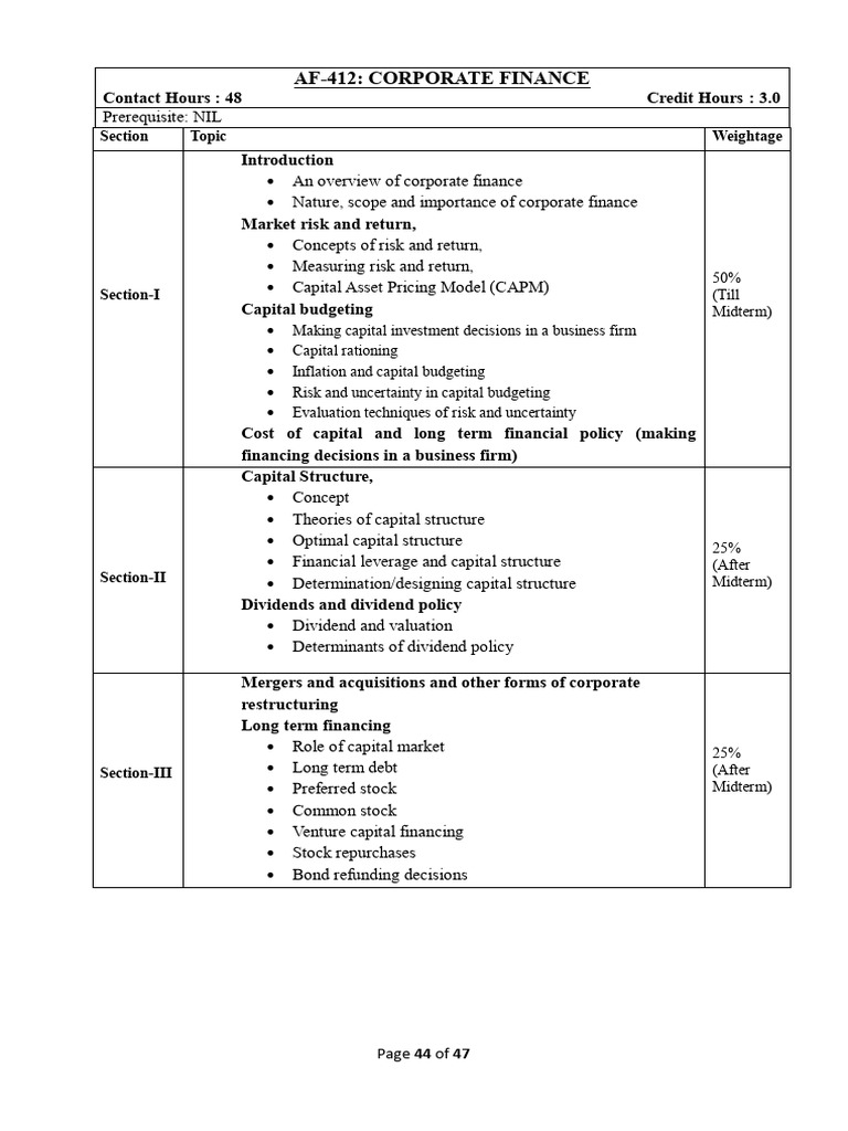 Corporate Finance Course Overview | PDF | Capital Structure | Valuation ...