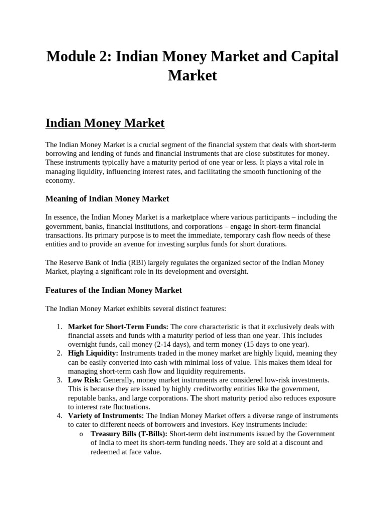 Overview of Indian Money Market | PDF | Repurchase Agreement | Bonds ...