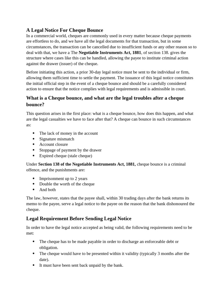A Legal Notice For Cheque | PDF | Cheque | Common Law