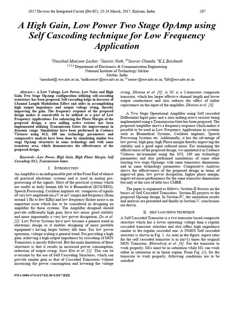 High Gain Low Power OpAmp Design | PDF | Operational Amplifier | Amplifier