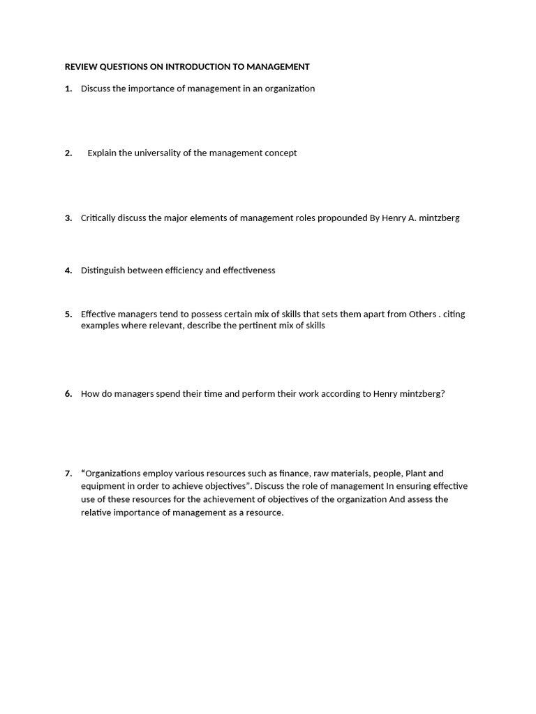 Key Review Questions on Management Concepts | PDF
