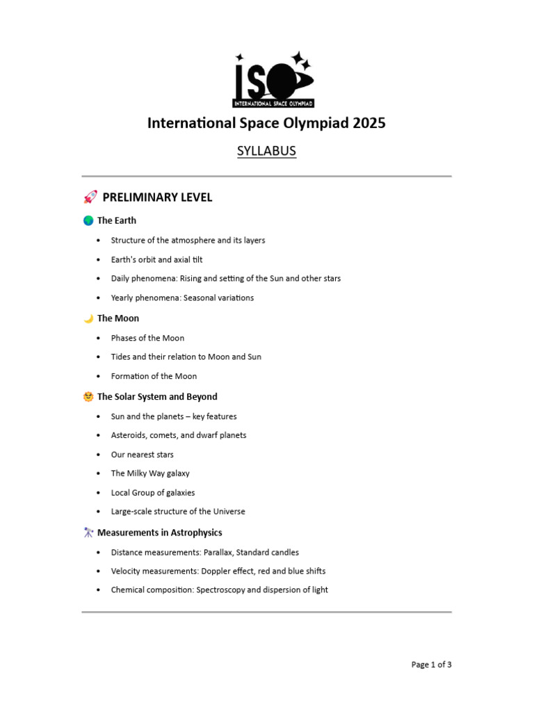 International Space Olympiad 2025 Syllabus | PDF | Stars ...
