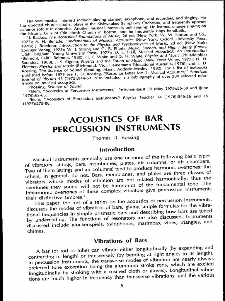 Acoustics of Bar Percussion Instruments | PDF | Harmonic | Musical ...