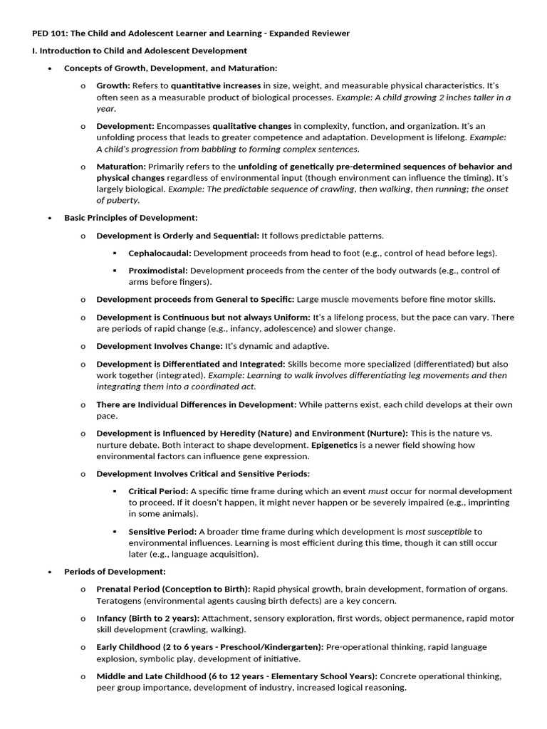 PED 101: Child Development Overview | PDF | Self Efficacy | Learning