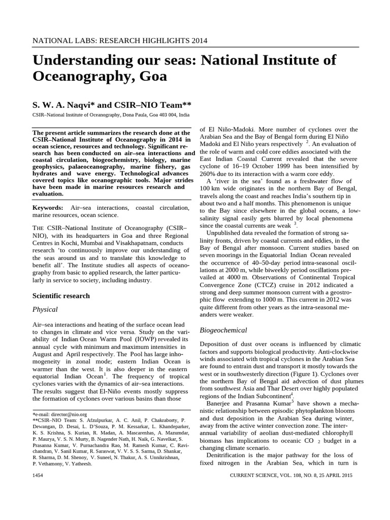 UNderstandingOcean NIO CurrSci - PDF 1 | PDF | Oceans | Oceanography