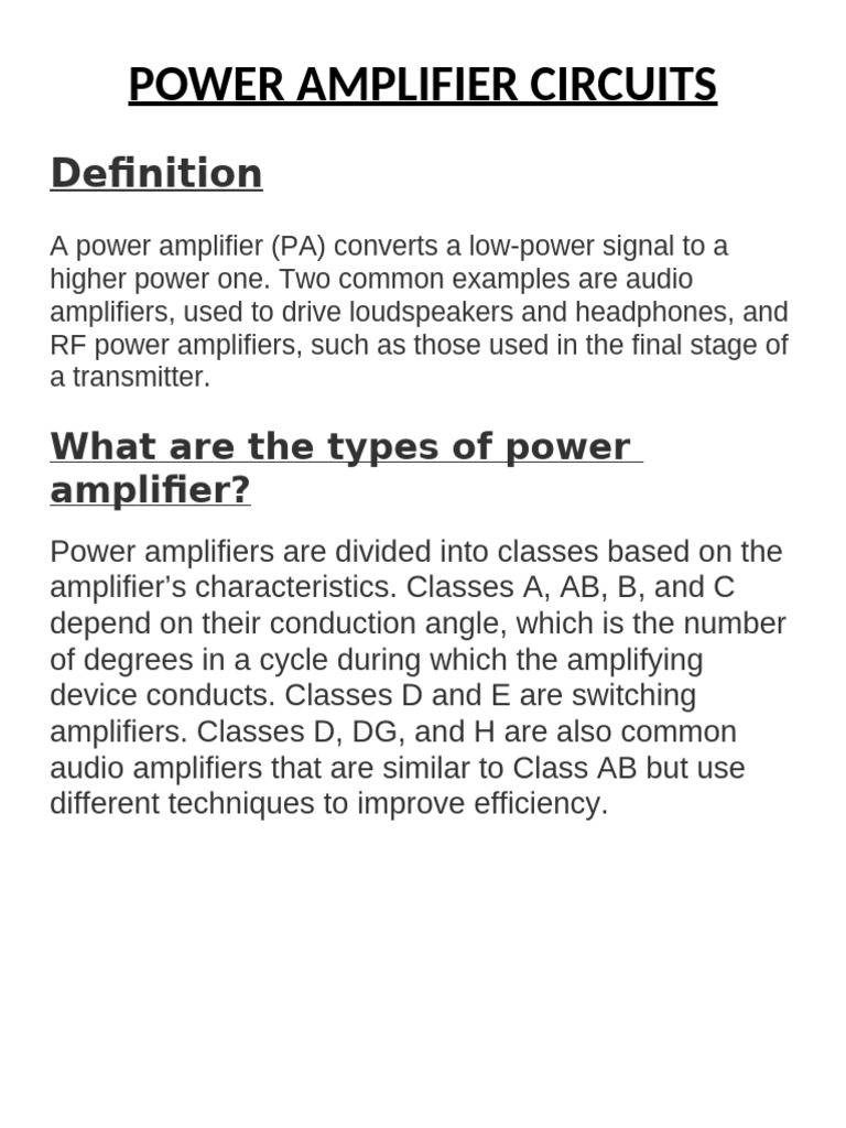 Power Amplifier Circuits PDF 
