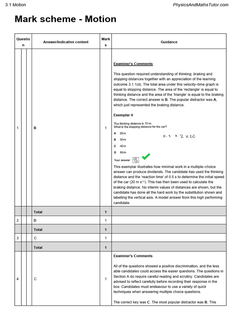 Motion Mark Scheme Analysis | PDF | Weightlessness | Acceleration