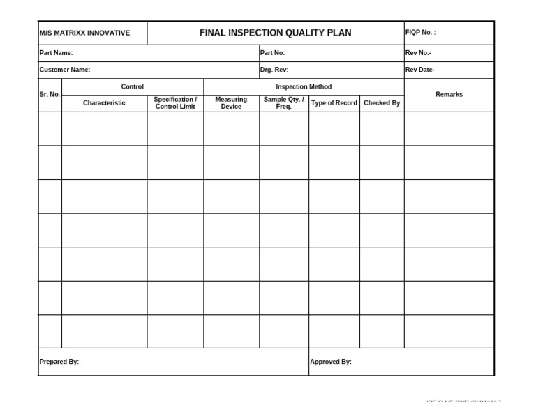 Final Inspection Quality Plan Template | PDF