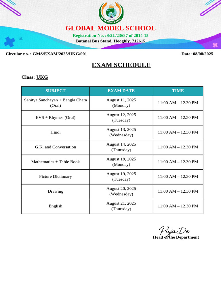 UKG Exam Schedule August 2025 | PDF